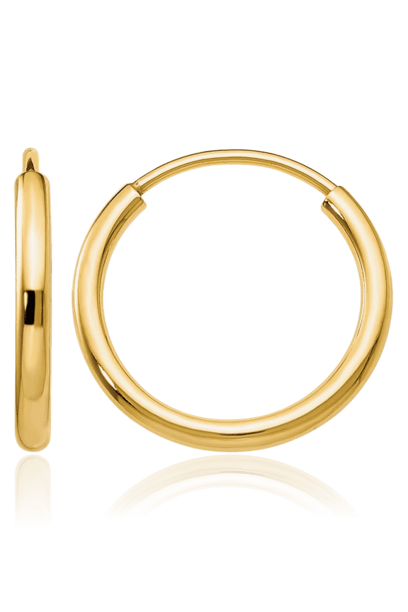 10K Solid Yellow Gold 1.5mm Round Endless Huggie Small Hoop Earrings