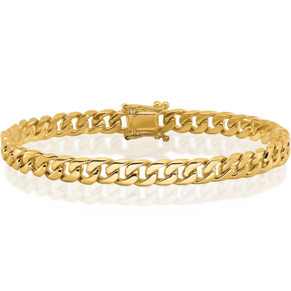 10K Solid Yellow Gold 10mm Curb Link Chain Bracelet