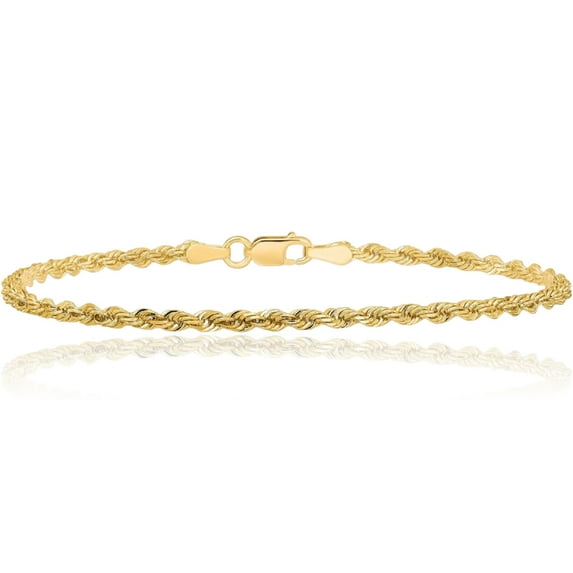 10K Solid Yellow Gold 2.25mm Quadruple Rope Chain Bracelet