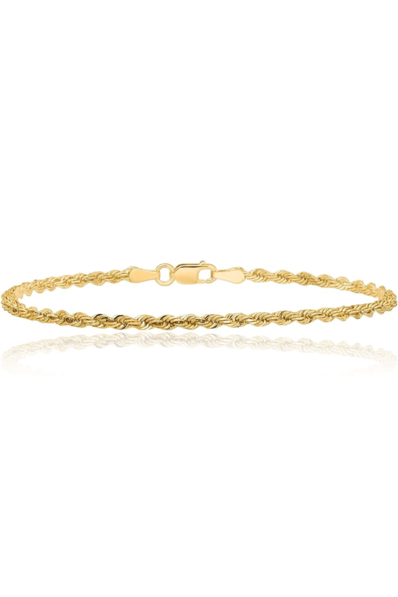 10K Solid Yellow Gold 2.25mm Quadruple Rope Chain Bracelet