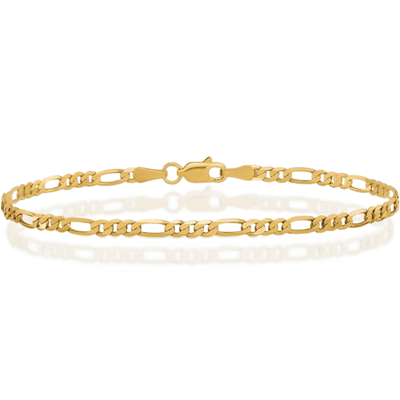 10K Solid Yellow Gold 2.75mm Figaro Link Chain Bracelet
