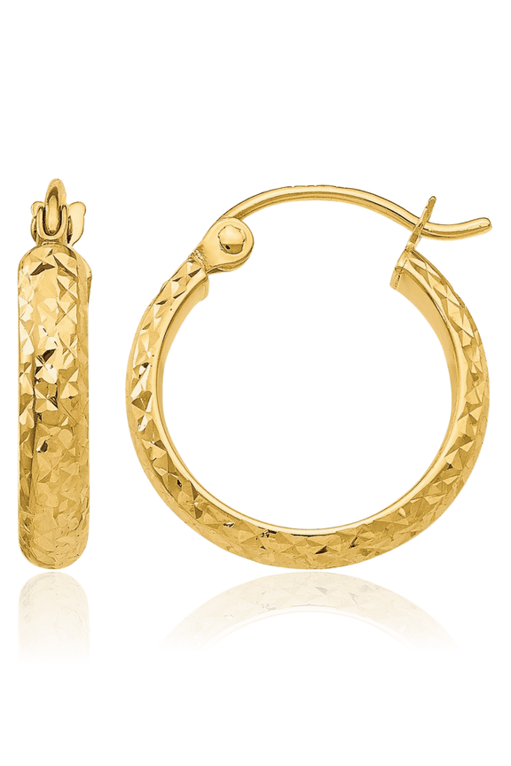 10K Solid Yellow Gold 2.8x15mm Round Small Hoop Earrings