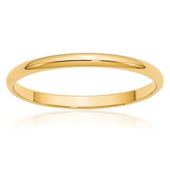 10K Solid Yellow Gold 2mm Half Round Plain Classic Wedding Band Ring