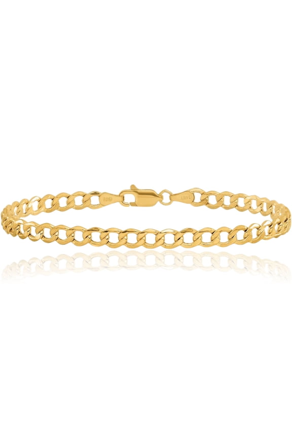 10K Solid Yellow Gold 3.1mm Cuban Curb Link Chain Bracelet