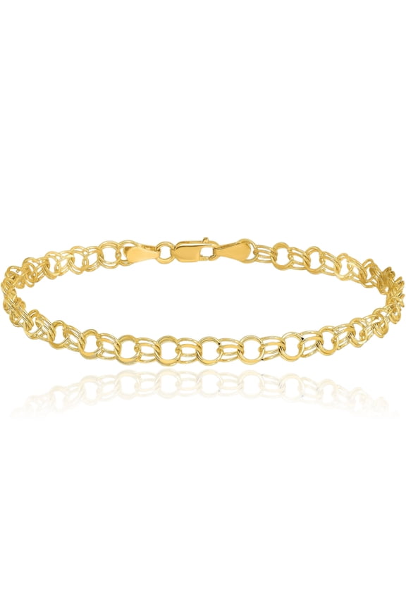 10K Solid Yellow Gold 3.5mm Classic Cable Chain Link Charm Bracelet - 6 inch - Polished Women's