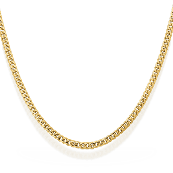10K Solid Yellow Gold 3.5mm Miami Cuban Curb Link Chain Necklace