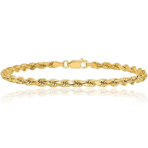 10K Solid Yellow Gold 3.5mm Rope Chain Bracelet