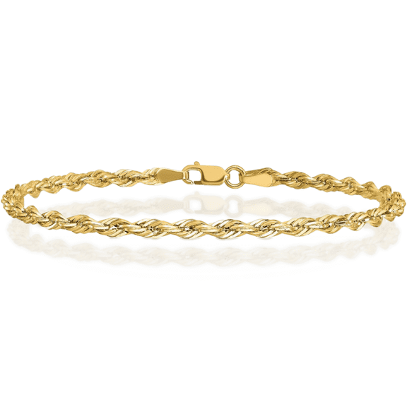 10K Solid Yellow Gold 3.5mm Rope Chain Bracelet