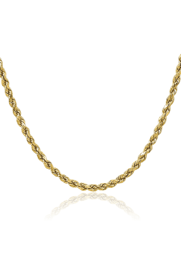 10K Solid Yellow Gold 3.5mm Rope Chain Twisted Link Necklace