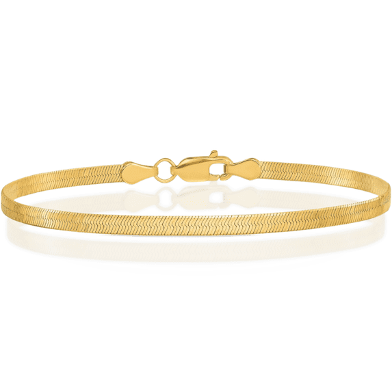 10K Solid Yellow Gold 3mm Herringbone Chain Bracelet