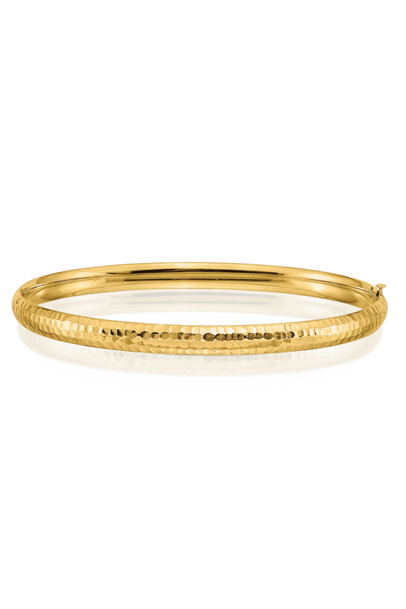 10K Solid Yellow Gold 4.75mm Hammered Hinged Bangle Bracelet