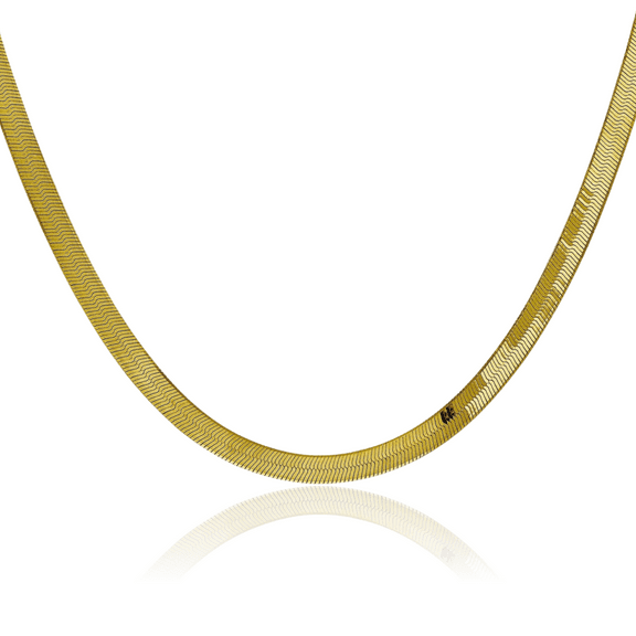 10K Solid Yellow Gold 4mm Herringbone Chain Necklace 16 inch