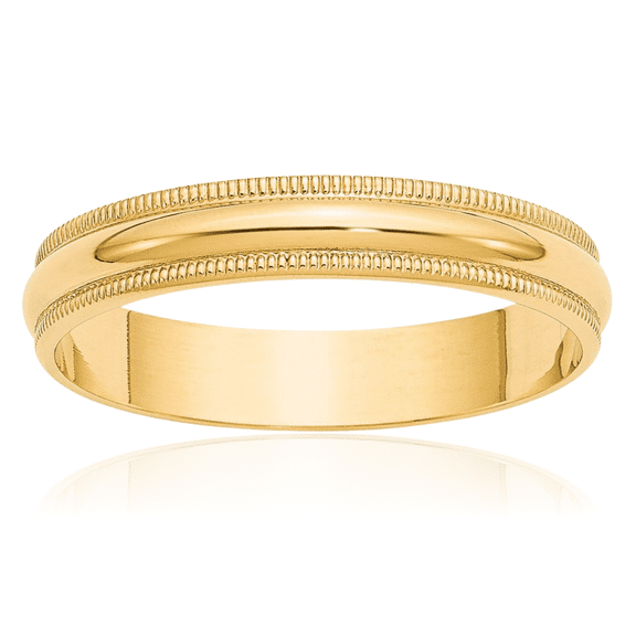 10K Solid Yellow Gold 4mm Milgrain Half Round Plain Classic Wedding Band Ring