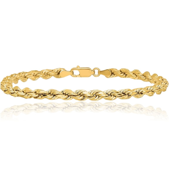 10K Solid Yellow Gold 4mm Rope Chain Bracelet