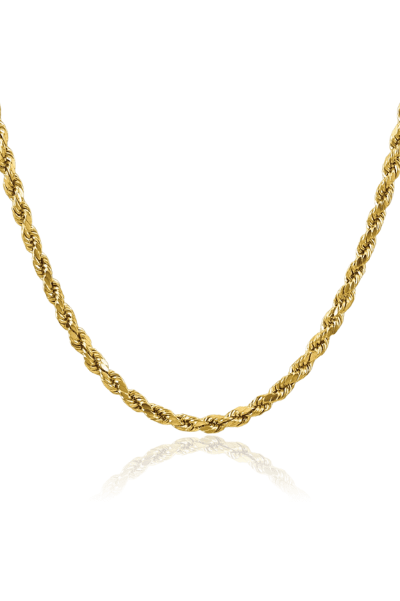 10K Solid Yellow Gold 4mm Rope Chain Twisted Link Necklace