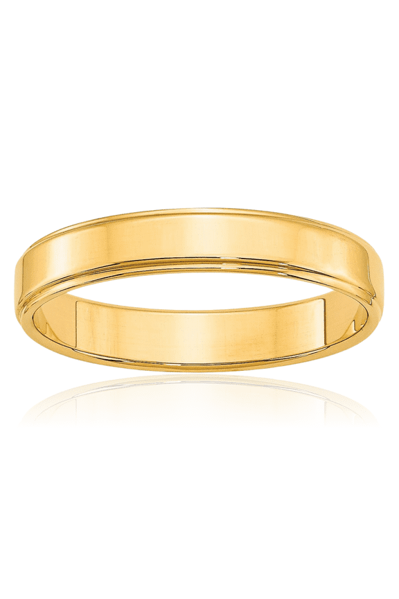 10K Solid Yellow Gold 4mm Step Edge Plain Classic Wedding Band Ring