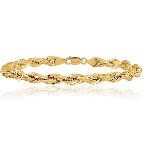 10K Solid Yellow Gold 5.4mm Rope Chain Bracelet