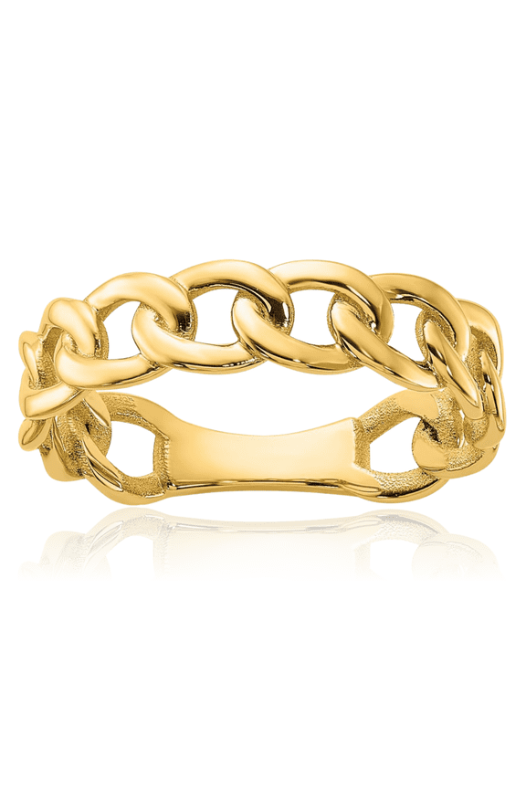10K Solid Yellow Gold 5mm Curb Link Chain Statement Ring