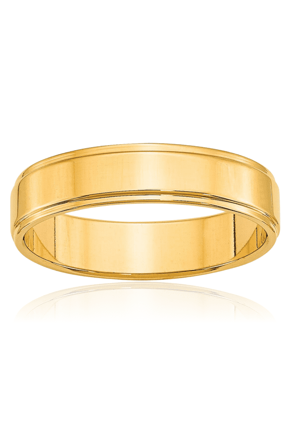 10K Solid Yellow Gold 5mm Step Edge Plain Classic Wedding Band Ring