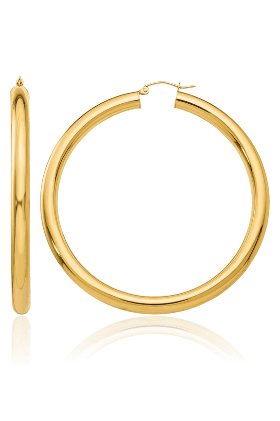 10K Solid Yellow Gold 5mm Tube Round Large Hoop Earrings