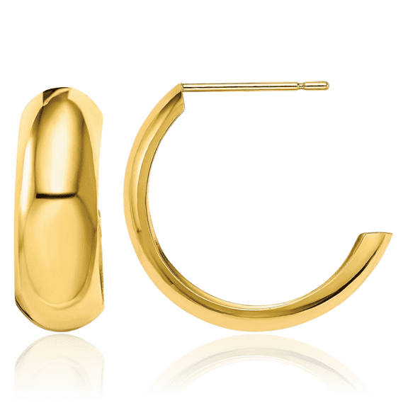 10K Solid Yellow Gold 6.5mm J Hoop Earrings