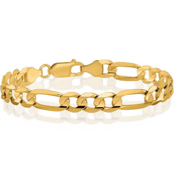 10K Solid Yellow Gold 6.75mm Concave Figaro Link Chain Bracelet