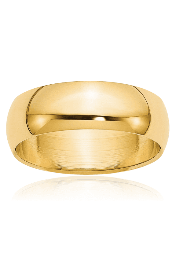 10K Solid Yellow Gold 7mm Half Round Plain Classic Wedding Band Ring