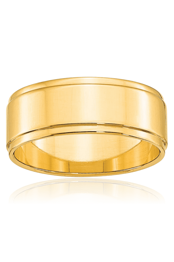 10K Solid Yellow Gold 8mm Step Edge Plain Classic Wedding Band Ring
