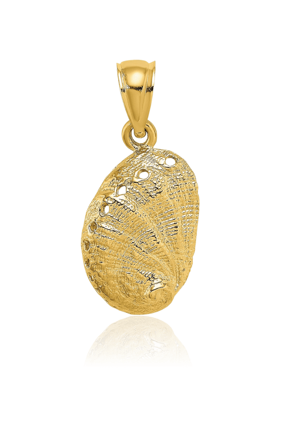 10K Solid Yellow Gold Small Abalone Shell Pendant Necklace - 15.5mm 5/8 inch - Polished Women's
