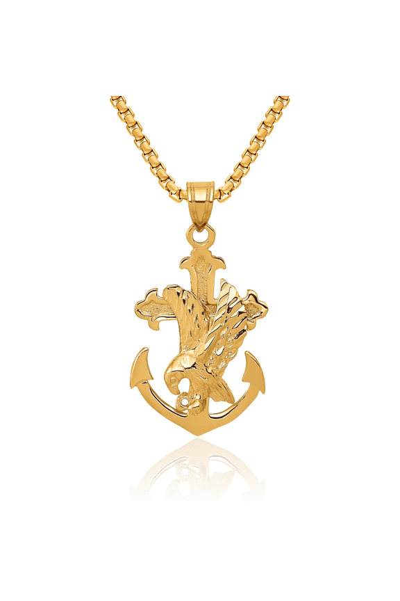 10K Solid Yellow Gold Anchor Mariner Cross Eagle Necklace American Hawk Bird Head Religious Jesus Christ Pendant Symbol of Strength Freedom Nautical Charm