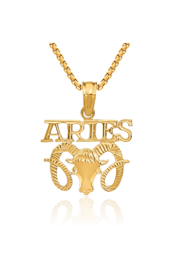 10K Solid Yellow Gold Aries Zodiac Necklace Ram Horoscope Pendant March April Birthday Charm Astrology Jewelry