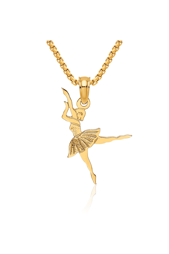 10K Solid Yellow Gold Ballerina Slippers Necklace Ballet Pointe Shoe Charm Dancer Pendant