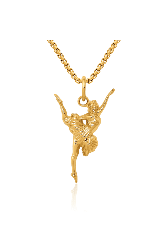 10K Solid Yellow Gold Ballerina Slippers Necklace Ballet Pointe Shoe Charm Dancer Pendant