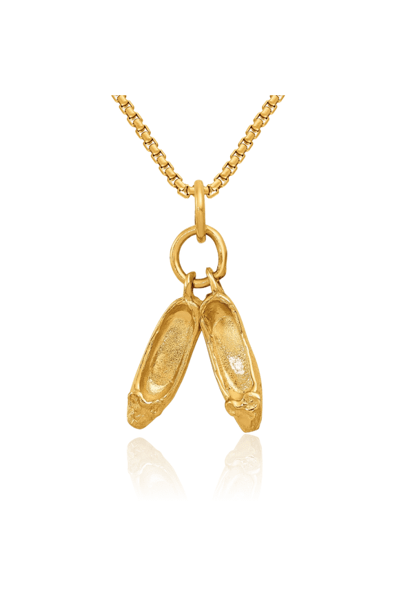 10K Solid Yellow Gold Ballet Slippers Necklace Ballerina Pointe Shoe Charm Dancer Pendant
