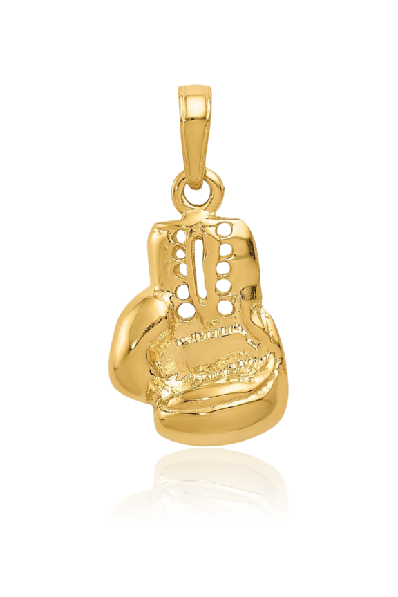 10K Solid Yellow Gold Medium Boxing Glove Pendant Necklace - 25mm 1 inch - Polished Men's