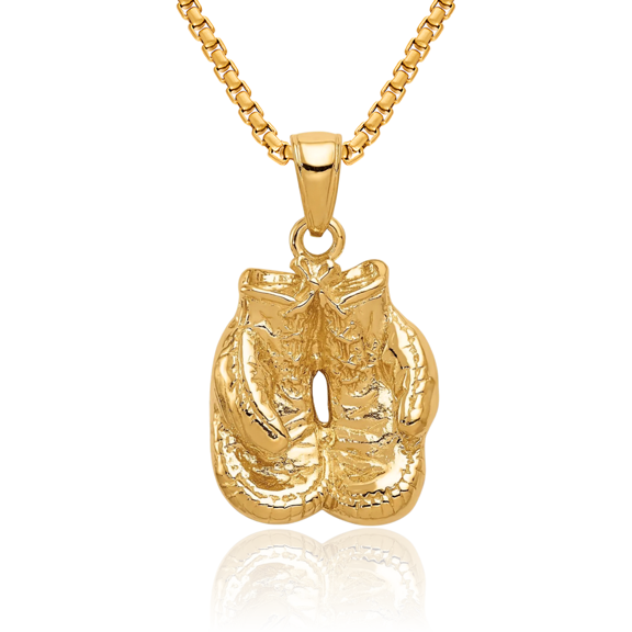10K Solid Yellow Gold Boxing Gloves Necklace Karate Charm Sports Pendant