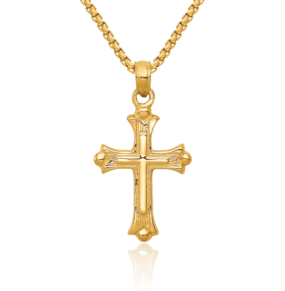 10K Solid Yellow Gold Budded Holy Cross Necklace Religious Chain ...