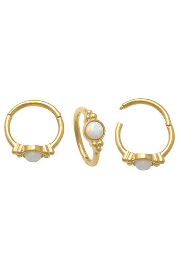 10K Solid Yellow Gold Cartilage With Opal Stone