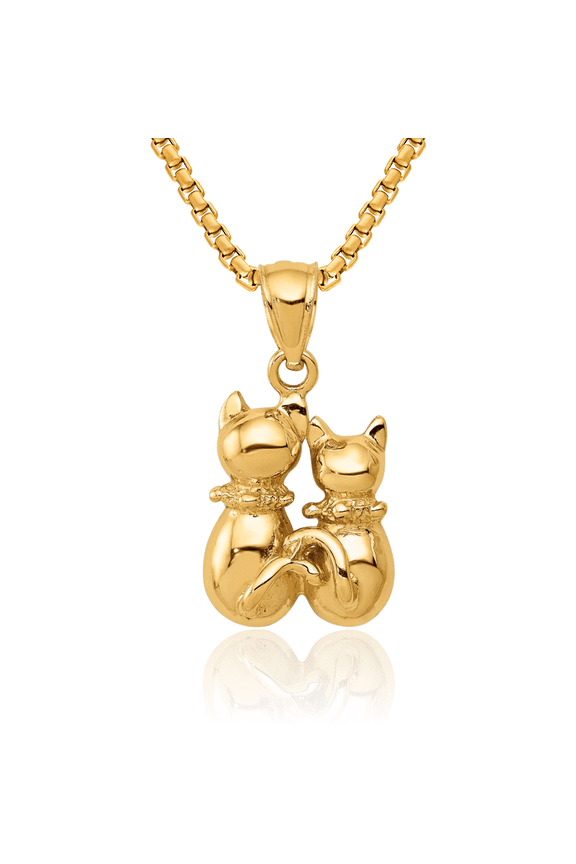 10K Solid Yellow Gold Cat Necklace Chain Pendant Charm