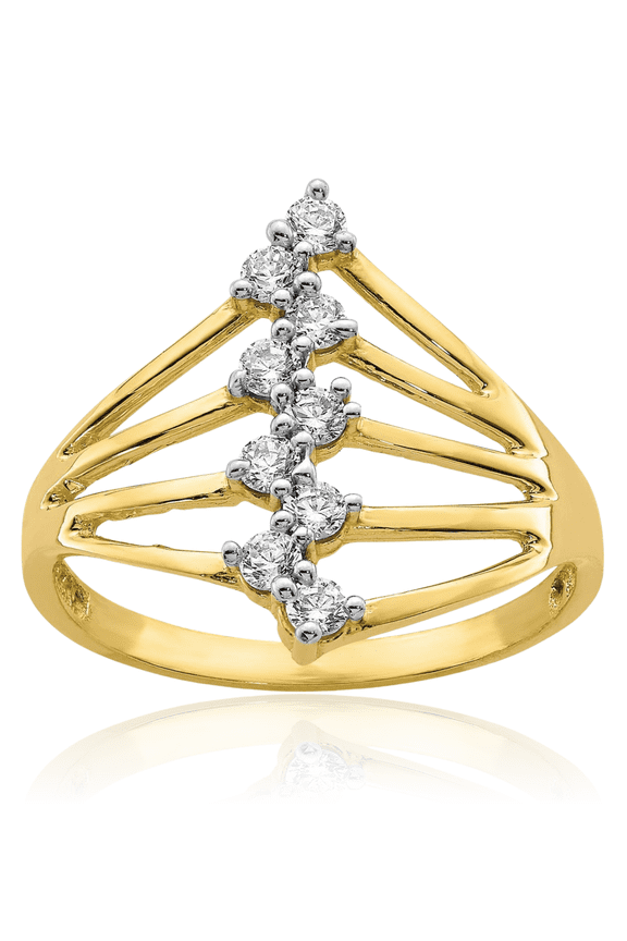 10K Solid Yellow Gold Cubic Zirconia CZ 9 Stone Ring