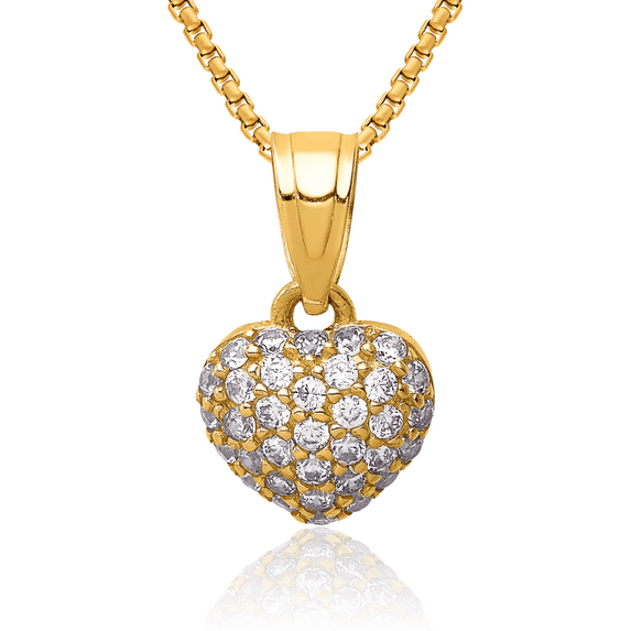 10K Solid Yellow Gold Cubic Zirconia CZ Heart Necklace Love Pendant Charm