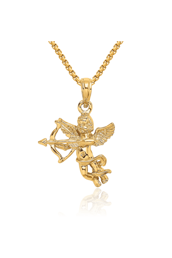 10K Solid Yellow Gold Cupid Bow Arrow Necklace Chain Pendant Charm