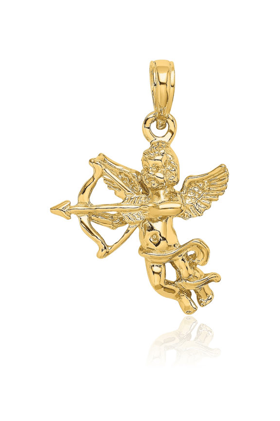 10K Solid Yellow Gold Medium Cupid Bow Arrow Pendant Necklace - 22.5mm 7/8 inch - Polished Women's
