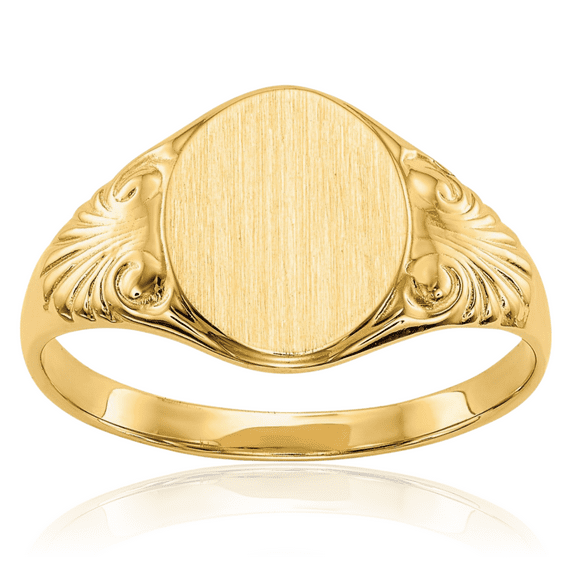 IceCarats 10K Solid Yellow Gold Signet Ring - Antique Filigree Oval Custom Engraved