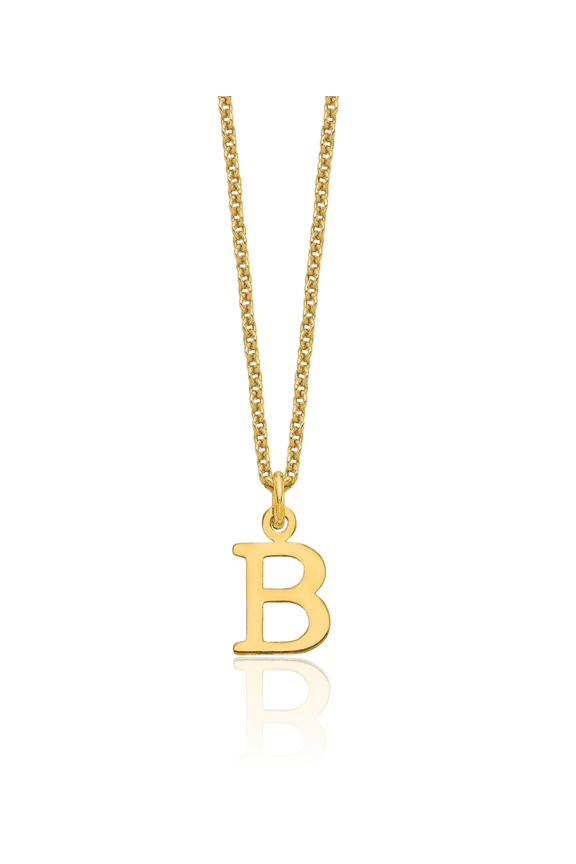 10K Solid Yellow Gold Dainty Letter B Initial Name Monogram Chain Necklace