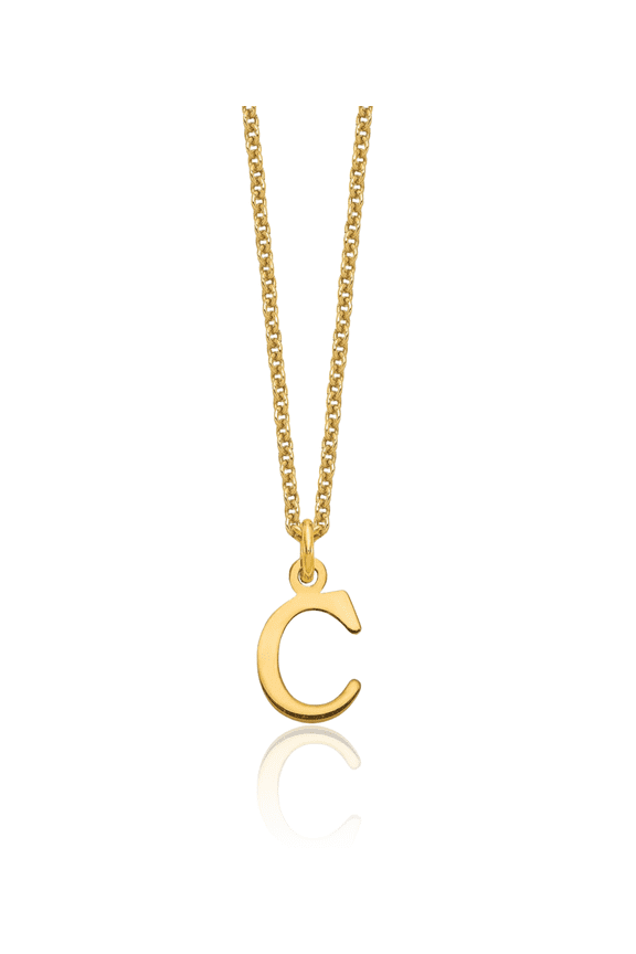 10K Solid Yellow Gold Dainty Letter C Initial Name Monogram Chain Necklace