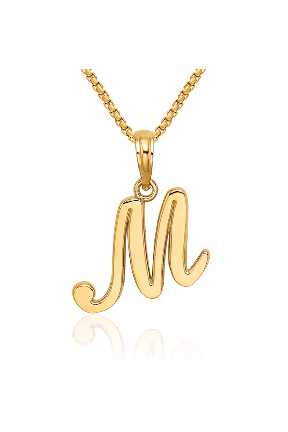 10K Solid Yellow Gold Dainty Letter M Initial Name Monogram Necklace Chain Pendant Charm