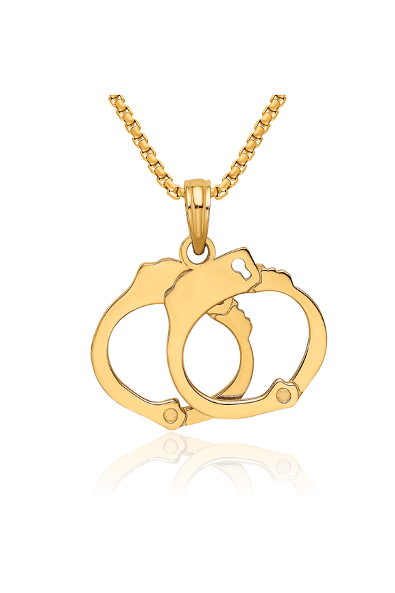 10K Solid Yellow Gold Dangling Handcuffs Necklace Chain Pendant Charm
