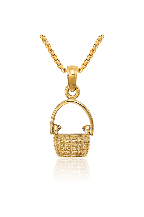 10K Solid Yellow Gold Dangling Lightship Nantucket Basket Necklace Hanging Charm Pendant