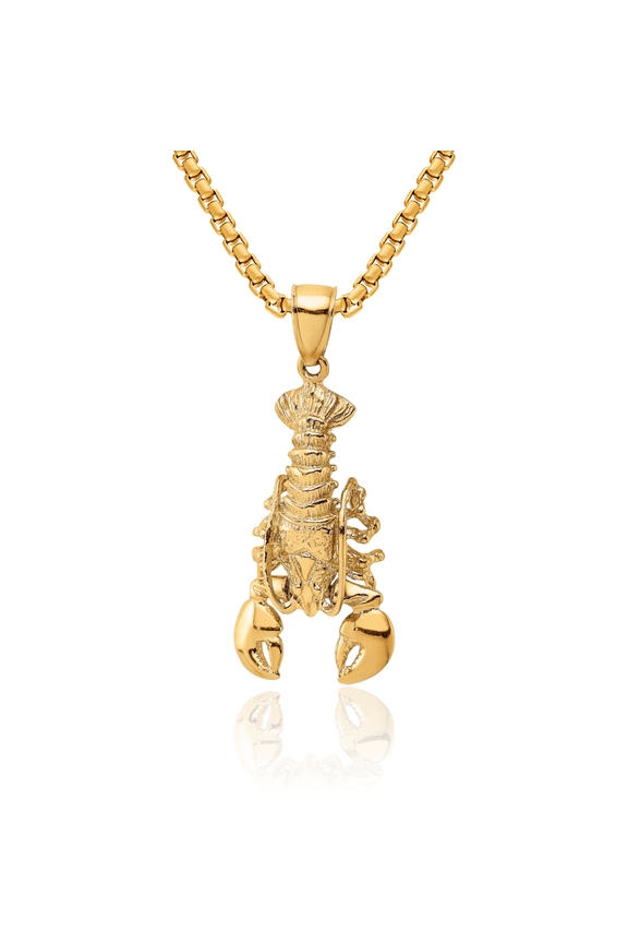 10K Solid Yellow Gold Dangling Lobster Necklace Chain Pendant Charm